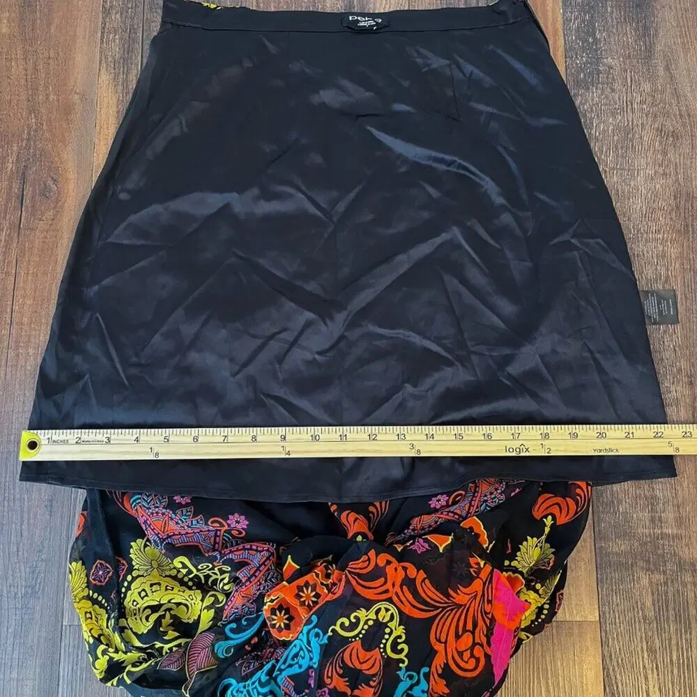 Bebe Maxi Skirt Pleated Chiffon Flowy Boho Colorful Bohemian Size 8 Black Multi